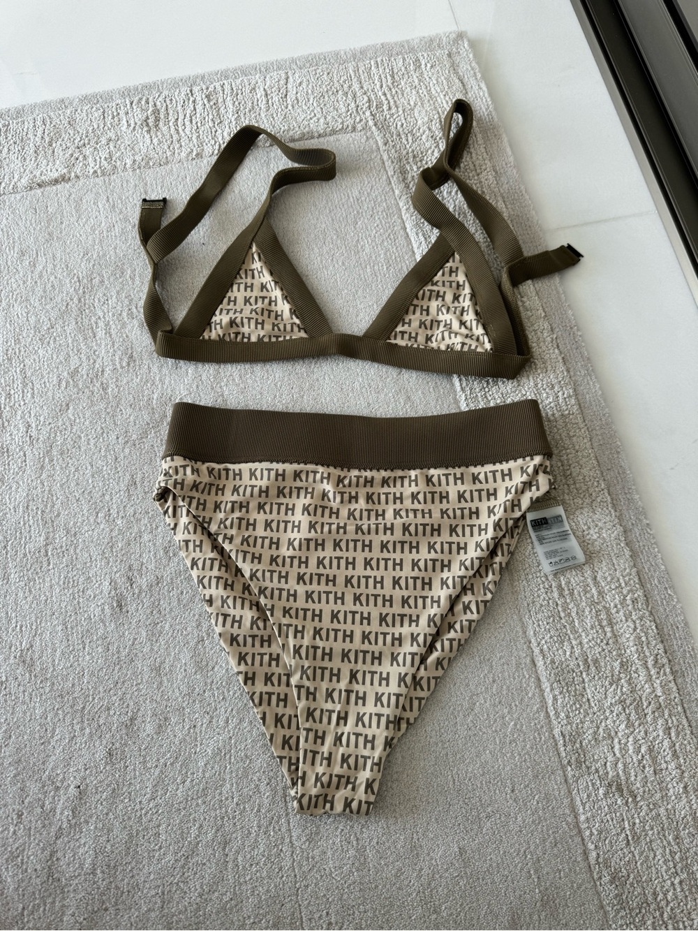 Kith Beige Logo Print Bikini with Olive Trim